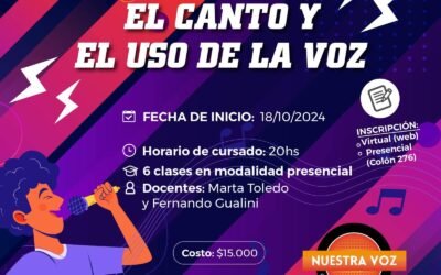 La Fonoaudiologa y Profesora Marta Toledo, dio detalles del Curso de “Canto y Uso de la Voz” que dictara junto al Profe Fernando Gualini a partir del mes Octubre en el Instituto Nuestra Voz.